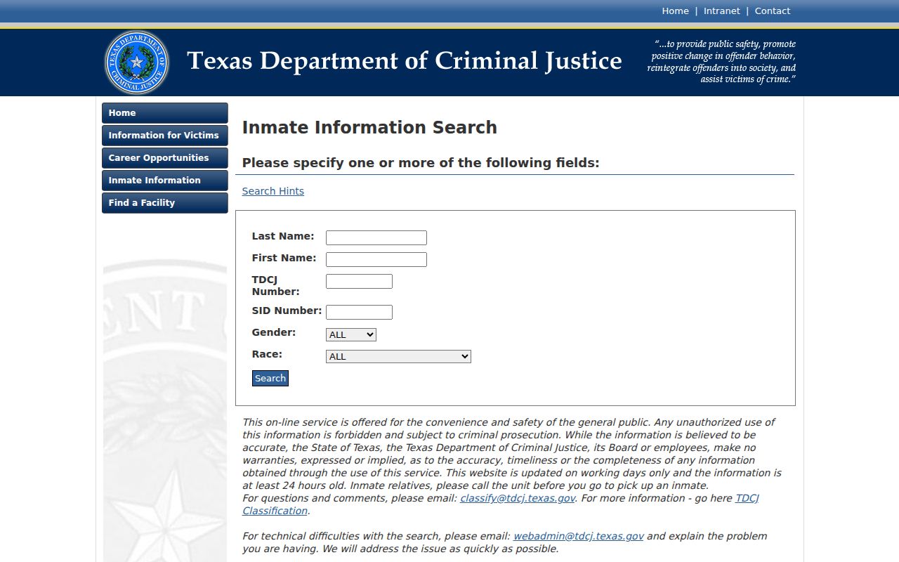 Foard County arrest search and TDCJ inmate search form