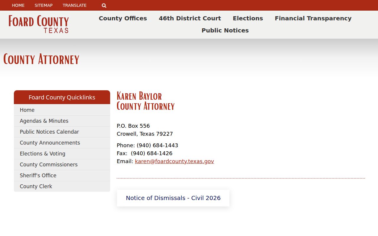 Foard County misdemeanor court case records and County Attorney