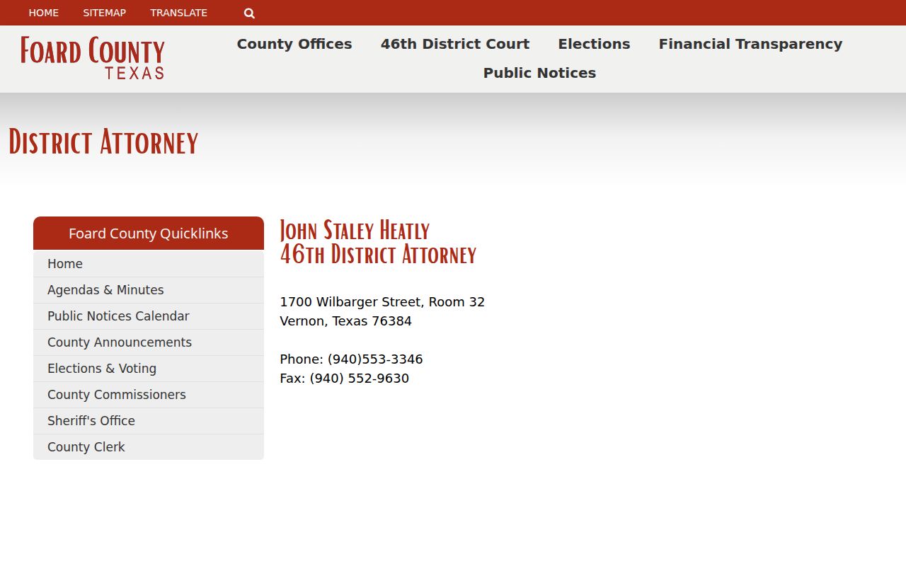 Foard County felony court case records and District Attorney