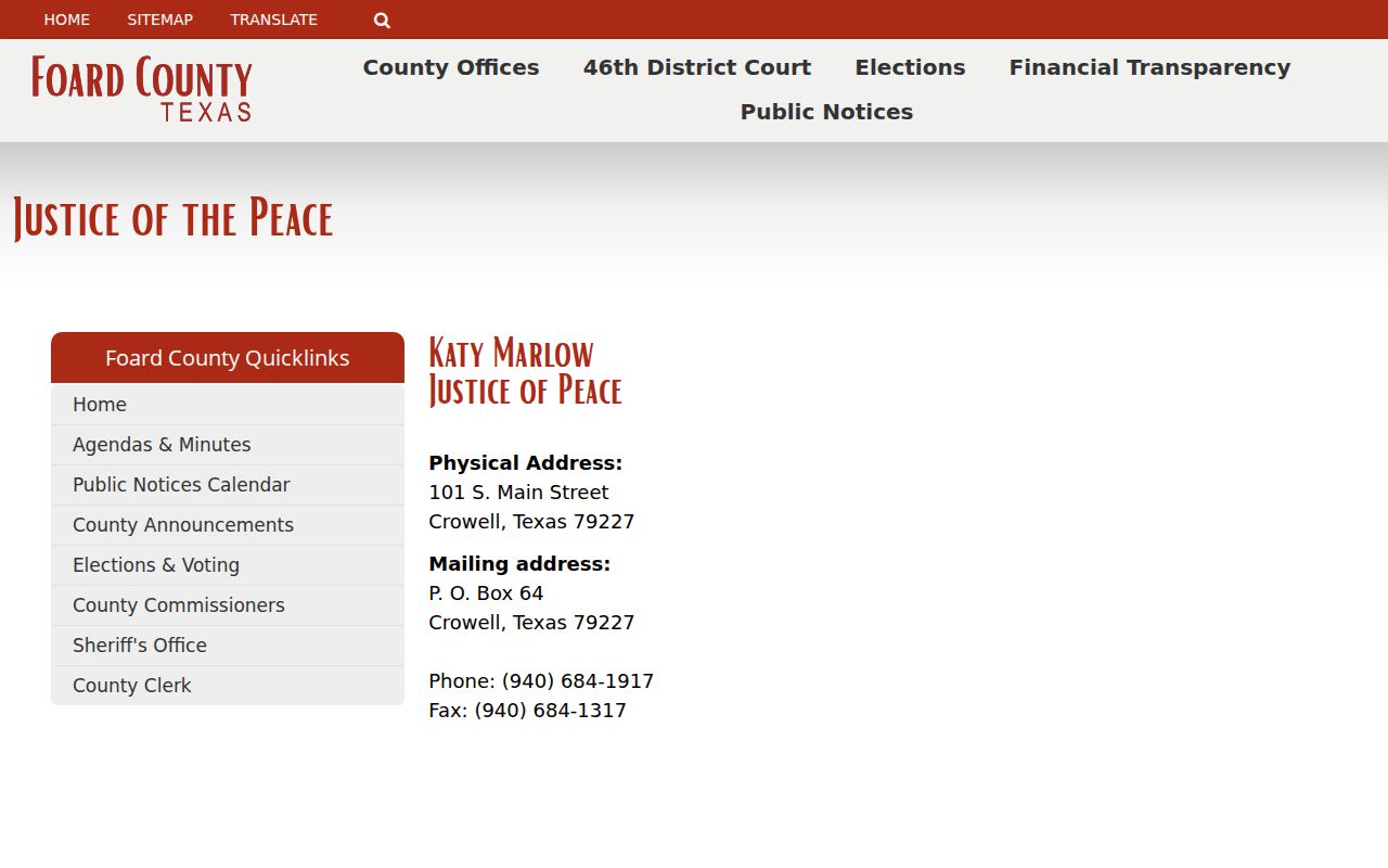Official Foard County Justice of the Peace contact page